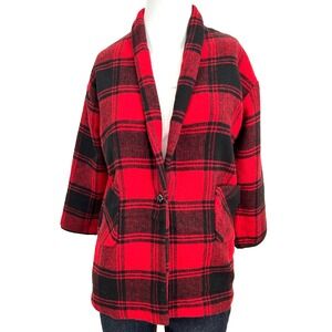 Hayden Girls Los Angeles Red Black Plaid Open Front Cozy Cardigan Jacket 13 14